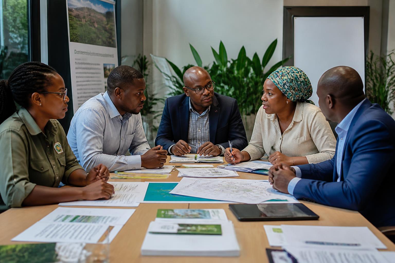 Tanzanian environmental stakeholders planning a sustainability project together